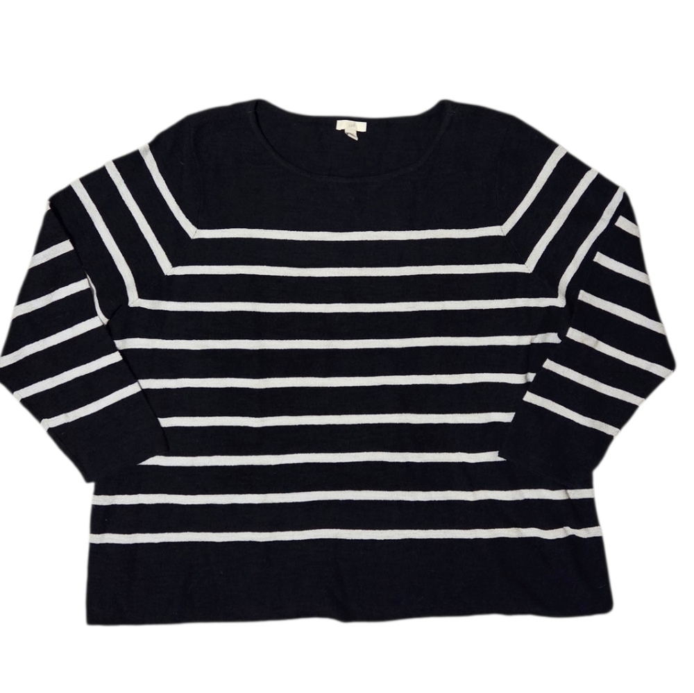 J. Jill Women's 4X Black White Striped Nautical Beachy Knit Sweater Cotton - Picture 2 of 6